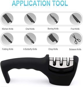 Kitchen Knife Sharpener Manual Eco-Friendly Multi-Grit <b>Black</b> 3-Stage Tungsten Steel Ceramic Blade Repair & <b>Polish</b> - Product Image 2