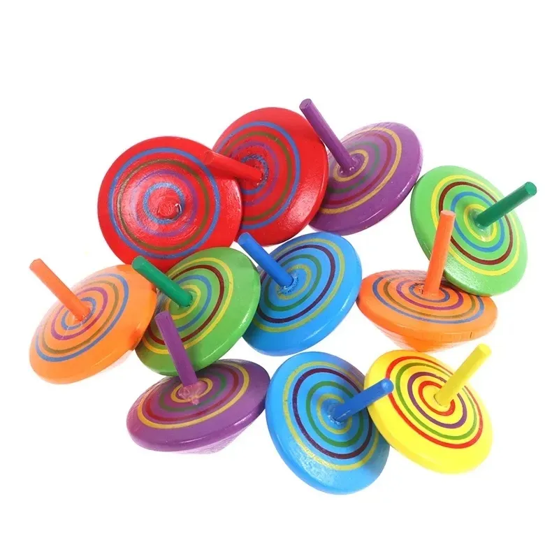 10pcs Colorido Madeira Spin Tops Orgânico Spinning Toy para Crianças Equilíbrio Coordenação Habilidades Party Favors Gyroscope Fidget Spinners