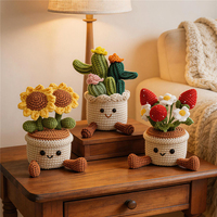 Pot de fleurs en crochet fait main Art Déco, figurine de personnage mignon en tricot, cadeau d'anniversaire pour la décoration d'étagères de bureau ou de chambre