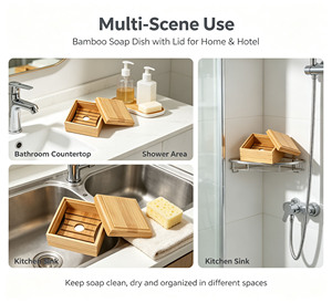 <span class=keywords><strong>Porte</strong></span>-<span class=keywords><strong>savon</strong></span> en bambou naturel avec couvercle, accessoires de salle de bain, boîte à <span class=keywords><strong>savon</strong></span> en bois, plateau de drainage antidérapant, support de rangement pour la <span class=keywords><strong>douche</strong></span> - Product Image 6