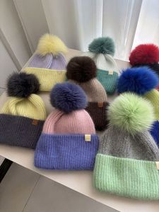 Wholesale Woman Warm Knitted Thermal Gorros Rabbit Fur <b>Winter</b> Hats Wool Blend Luxury Beanie With Pom - Product Image 2