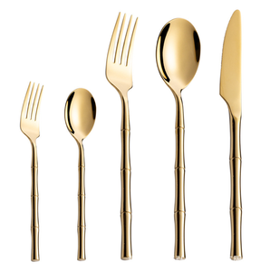 Servizio di ristorazione ristorante di fascia alta usato bambù Design oro posate in acciaio inox 18/10 Set posate <span class=keywords><strong>argenteria</strong></span> - Product Image 3