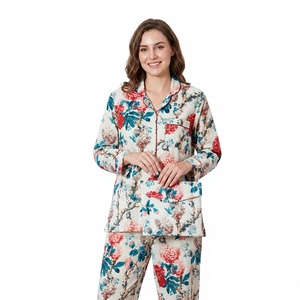 Conjunto de Pijama Térmico Floral Hecho a Mano para Mujer, Algodón Puro, Elegante Ropa de Dormir de Verano, Mangas Largas, Secado Rápido, Transpirable, para Yoga - Product Image 1