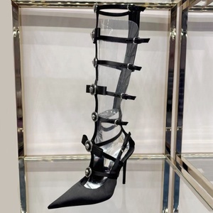 Sandales à talons aiguilles pour femmes avec boucles à nœuds et ornements métalliques, à bride en T longue, en satin, pour l'été, chaussures habillées - Product Image 5