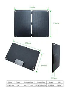 15W Portable Solar Panel ETFE Foldable Solar Panel Charger With USB Type-c IP67 Waterproof Monocrystalline Outdoor Solar Panel