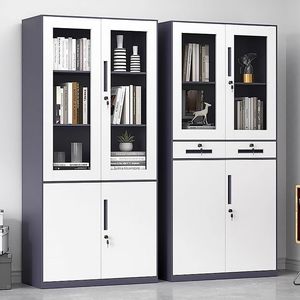 Metal Filing Cabinet with Glass Doors Lockable <b>Office</b> Storage <b>Unit</b> Minimalist Design for Commercial Use - Product Image 6