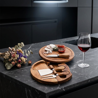 Ensemble de planches à découper rondes en bois d'acacia, design rotatif de Noël, couteau et fourchette inclus, pack combiné pizza/fromage/pain/fruits