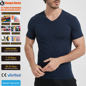 T-shirt da uomo personalizzata taglia USA, slim fit, in poliestere ed elastan, traspirante, anti-restringimento, ad asciugatura rapida, con scollo a V e stampa serigrafica - Product Image 1