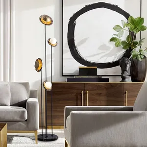 Post-modern Study Bedroom Sofa Standing Home Decoration Light Brass Marble Base Led Floor Lamp