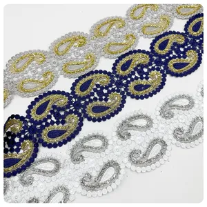 Multi Colors Chemical 3d Border Lace Trimming Flower Guipure Chantilly Bridal Polyester Embroidery Lace Trim