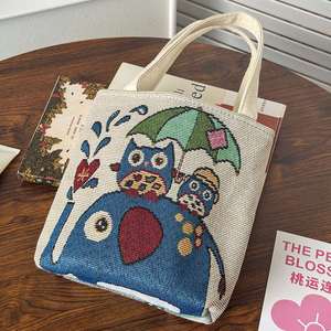 Jacquard Embroidered <b>Canvas</b> Handbag Cute Cartoon <b>Mini</b> Small Fresh Satchel Bag Casual Polyester Mobile Phone Bag - Product Image 2