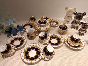 Complete Cobalt Blue Gold Embossed Floral Bone China Tea Set With <b>Teapot</b> Cups Sugar Creamer Baroque Style - Product Image 5