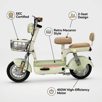 Moped électrique rétro certifié EEC, 450W, 2 places, vélo électrique de ville, scooter électrique pour adultes