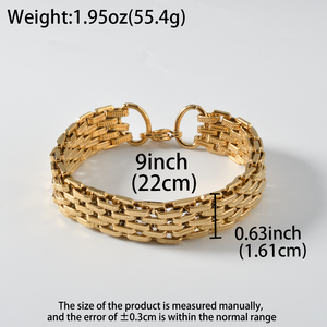 Bracelet large pour femme en acier inoxydable plaqué or 18 carats, style vintage géométrique, serti clos, étanche, tendance, vente en gros - Product Image 6