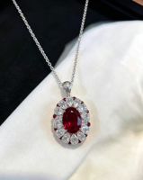 Nouveauté : Ensemble de bijoux en or blanc 18 carats avec rubis et diamants de laboratoire, bague et pendentif, vente en gros et au détail de bijoux fins
