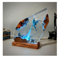 Lampe de table en résine époxy Dragon de Feu moderne, faite à la main, éco-responsable, personnalisée, petite, avec port USB et LED à intensité variable, certifiée HFBH