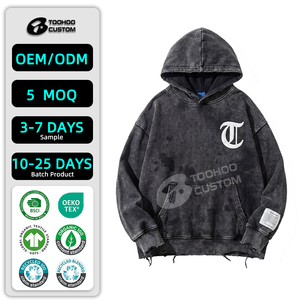 Custom <b>Men's</b> Boxy Fit Oversized Winter Hoodie 700g Heavyweight Vintage Stone Washed Polyester Plain Blank Fleece <b>Pullover</b> - Product Image 1