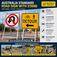 Panneau de signalisation routière réfléchissant conforme à la norme australienne AS1742 avec cadre galvanisé |   Panneau de signalisation routière et de signalisation de dérivation en PVC sur pied