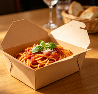 Boîte à emporter carrée en papier kraft de qualité alimentaire, fermeture à boucle sécurisée, emballage résistant aux fuites, pâtes, salade, aliments frits