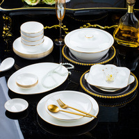 Service de table en porcelaine de luxe 38/56 pièces, bord doré, assiettes en céramique blanches, passe au lave-vaisselle, vaisselle HoReCa pour hôtel