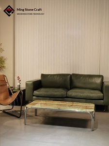 Tavolino da Caffè Rettangolare in Stile Italiano Nordico Minimalista, con Telaio in Metallo e Marmo Naturale Blu Antico, per Soggiorno - Product Image 3