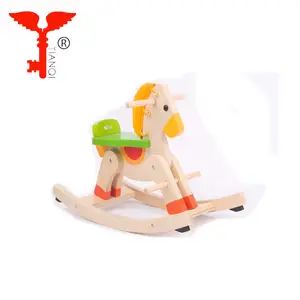 Natural wood children's toy wooden white rocking horse for 3 year old