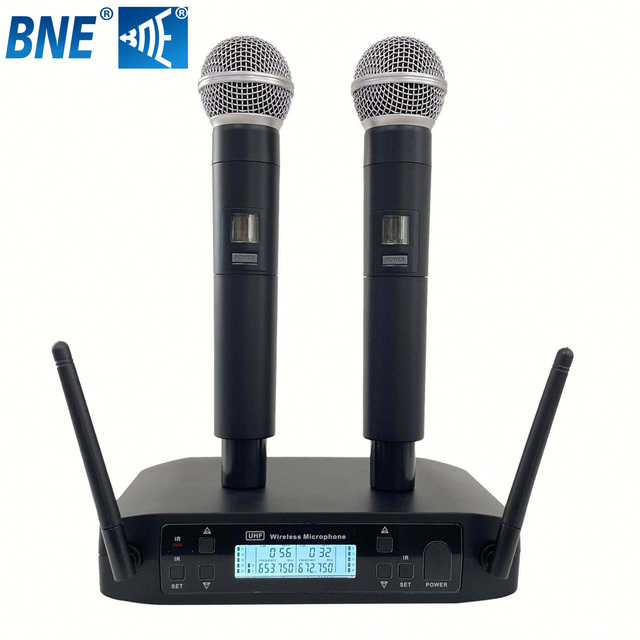 2 Channel GLXD4 Wireless Microphone UHF Dual Channel Handheld Microphone Long Range Mic for Studio Stage Performances DJ Speech