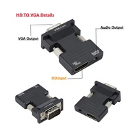 Convertisseur HD vers VGA avec câble audio 3,5 mm pour PS4/PC/ordinateur portable/téléviseur/moniteur/projecteur, adaptateur 1080P HD femelle vers VGA mâle