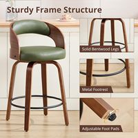 Ensemble de 2 tabourets de bar pivotants, revêtement en similicuir, hauteur de comptoir, style moderne du milieu du siècle, pieds en bois courbé, repose-pieds, pour îlot de cuisine