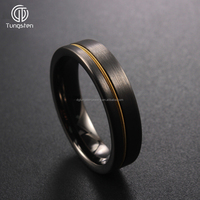 Cincin Kawin Tungsten Carbide Hitam Datar 6mm Tanstn A172, Nyaman Dipakai, Trendi, Model Senar Gitar, Dapat Diubah Ukurannya, Untuk Pria/Wanita, Setting Channel