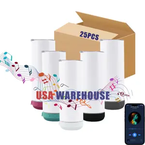 Usa Warehouse 20oz Cheap Coffee Mixed Colors Stainless Steel Travel Straight Smart Blank Sublimation Speaker Tumbler with Straw