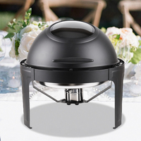 Ensemble de plats chauds ronds pour buffet, ensemble de plats chauds de luxe noir, plats chauds en acier inoxydable à couvercle roulant pour mariage et fête