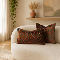 Ensemble de coussins décoratifs carrés et lombaires, en velours texturé vert foncé, orange rouille, œil de paon, pour canapé, lit, décoration intérieure