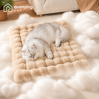 Coussin pour animaux de compagnie de luxe, double couche, réversible, en peluche de lapin texturée à bulles, épaisse, douce et moelleuse, avec bordure à pompons, pour chats et chiens, toutes saisons