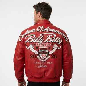 Giacca Varsity <span class=keywords><strong>di</strong></span> Lusso <span class=keywords><strong>in</strong></span> Pelle con Ricami <span class=keywords><strong>in</strong></span> Strass per Uomo, Basso MOQ, OEM, Logo Personalizzato, Giacca Bomber <span class=keywords><strong>in</strong></span> Vera Pelle - Product Image 1