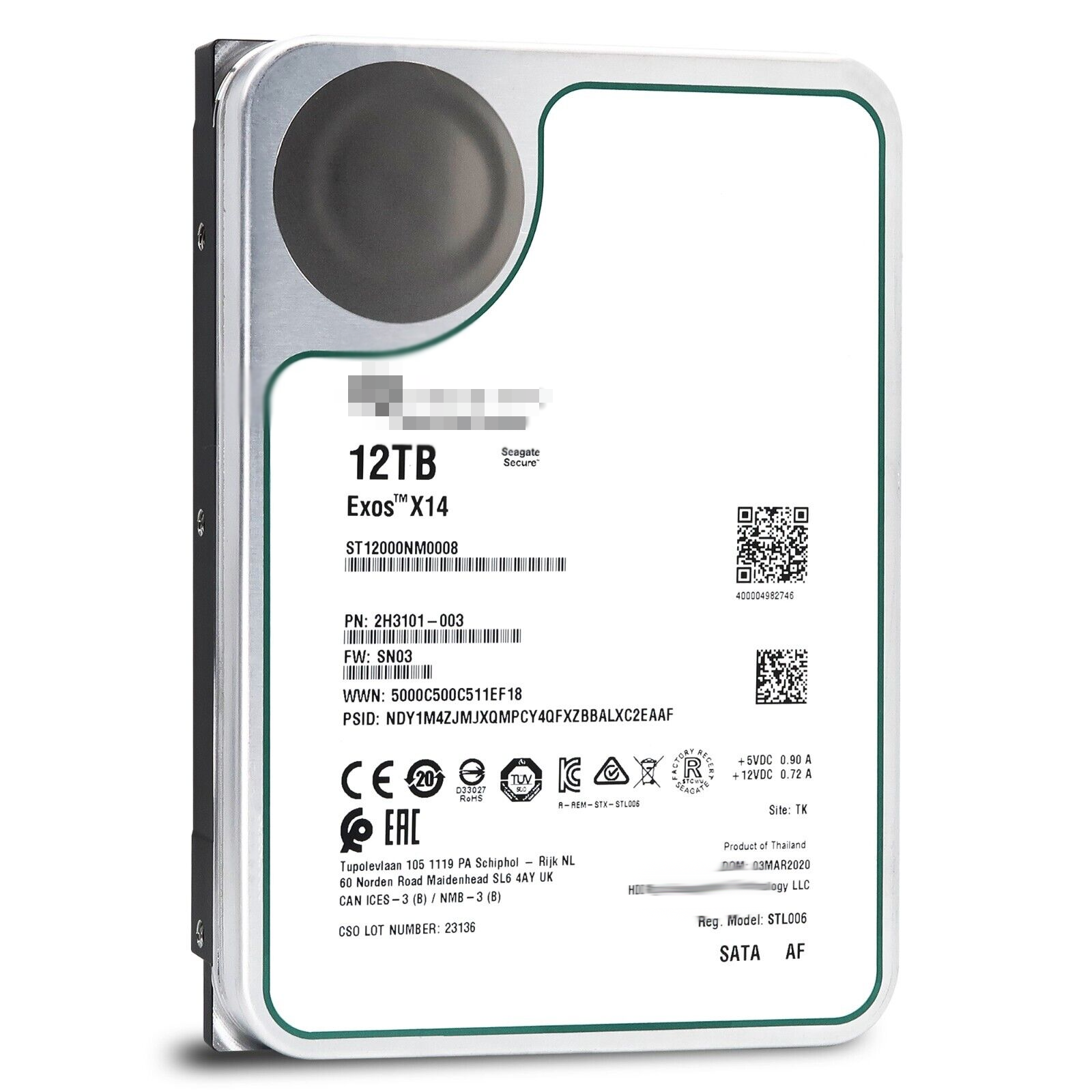 X14 Exos Seagate Hard ST12000NM0038 Drive 3.5 - com: 0 TB 12TB HDD 
