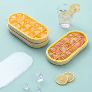 Haixin 21 그리드 레몬 모양 실리콘 아이스 큐브 트레이 (뚜껑 포함) 아이스크림 메이커용 친환경 PC 소재