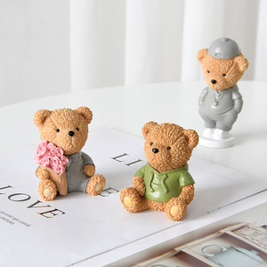 Teddy Bear Figurine Resin Craft Desktop Ornament Handmade Animal Shape Home Decoration Gift - Product Image 2