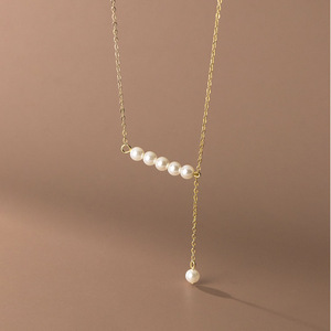 Pendientes de Plata S925 con Perlas Sintéticas Frescas, Cadena de Cuentas en Forma de V con Incrustaciones de Diamantes de Alta Calidad, Collares Modernos y Elegantes Y01514 - Product Image 2