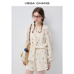 VEGA CHANG Women's <strong>Boho</strong> Style Embroidered Blouse Beige Tie Neck with Tassel Long Sleeve Casual <strong>Shirt</strong> for Daily Wear - Product Image 3