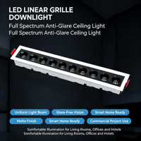 Plafonnier LED linéaire encastré en aluminium, dimmable, spectre complet, anti-éblouissement, protection oculaire, finition mate, en forme de bande