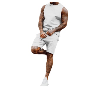 Conjunto Deportivo de Dos Piezas para Hombre, Estilo Urbano, Color Sólido, con Logotipo Personalizado, Chaleco sin Mangas y Pantalones Jogger - Product Image 3