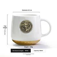 Tasse à café en céramique classique avec insigne en cuivre tasse de médaille de sirène rétro pour cadeau d'anniversaire de couple
