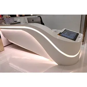 최고 품질 사용자 정의 만든 크기 LED 리셉션 데스크 미용실 디자인, 모니터 고객 리셉션 데스크