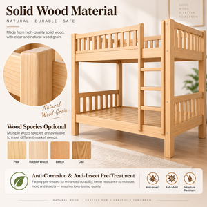 Muebles de madera maciza, <span class=keywords><strong>litera</strong></span> de madera de pino macizo con barandillas, cama de madera, cama de dos capas para madre e hijo - Product Image 3
