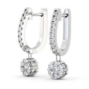 Boucles d'oreilles pendantes uniques 1.95CTW Round Lab Grown Diamonds Earrings for Women Heart Prongs Huggie Hoop Wedding Custom Jewelry - Product Image 4