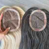 Siap Kirim Topper Rambut Asli 100% Mono Base Buatan Tangan, Garis Rambut Tak Terlihat dan Toupee Bernapas untuk Wanita, Produk Terlaris