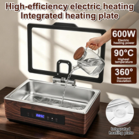 Chauffe-Plat Électrique Professionnel 6L/9L à Température Réglable, Revêtement Bois, avec Couvercle en Verre pour Buffets et Traiteurs