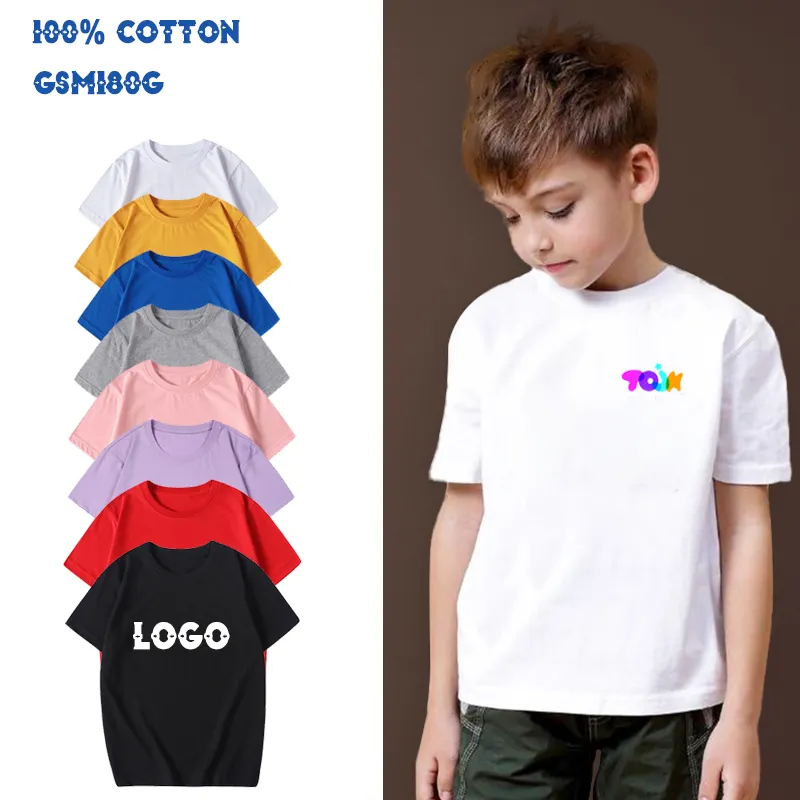 T-shirt vierge uni pour enfants, 100% coton, avec étiquette personnalisée, impression d'écran dtg, Logo brodé, pour garçons et filles