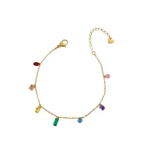 Nuove ragazze estate collana di diamanti arcobaleno titanio acciaio bracciale 18K oro cavigliera femmina